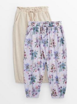 Lilac Floral Print & Oatmeal Hareem Trousers 2 Pack 