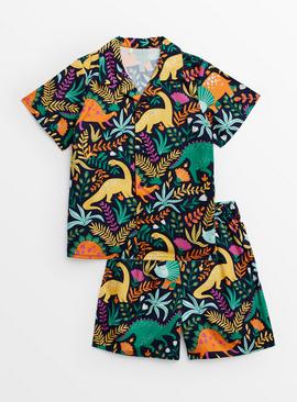 Bright Dinosaur Traditional Shortie Pyjamas 