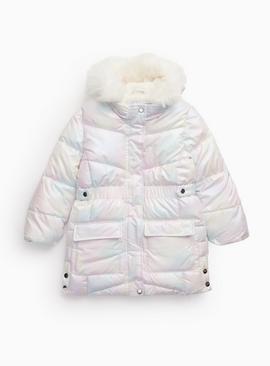 Iridescent Tie Dye Hooded Puffer Coat
