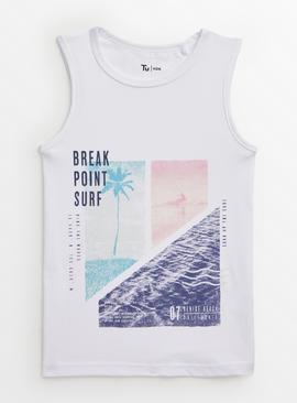 White Sleeveless Surf Print Vest Top 5 years