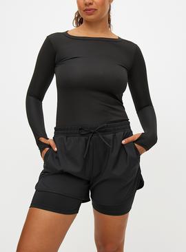 Active Black Double Layer Shorts