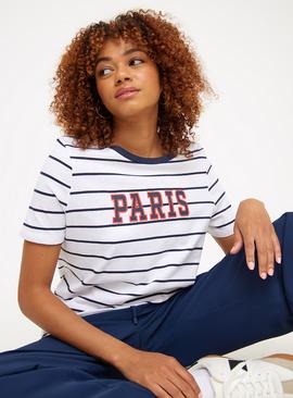 White & Navy Stripe Paris T-Shirt 
