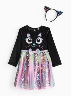 Halloween Pastel Rainbow Print Cat Fancy Dress Costume
