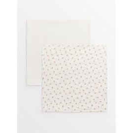 Bear & Polka Dot Print Large Muslin Squares 2 Pack One Size