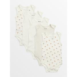 Cream Bear Print Short Sleeve Bodysuits 5 Pack