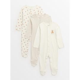 Cream Bear Print Sleepsuits 3 Pack