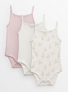 Pink Bunny Print Strappy Bodysuits 3 Pack 18-24 months