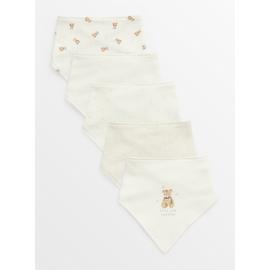 Cream Bear Print Hanky Bibs 5 Pack One Size