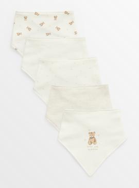 Cream Bear Print Hanky Bibs 5 Pack One Size