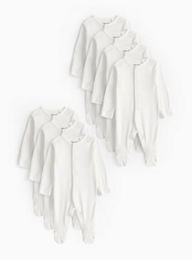White Long Sleeve Sleepsuits 7 Pack Tiny Baby