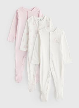 Pink Bunny Printed Sleepsuits 3 Pack