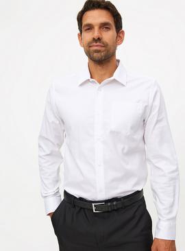White Regular Fit Cotton Twill Long Sleeve Shirt