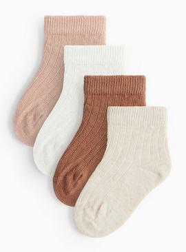 Beige Ribbed Socks 4 Pack