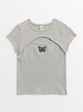 Grey Cut Out Butterfly Top 