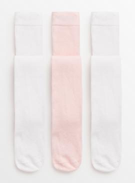 Pink & White Cotton Blend Tights 3 Pack