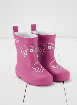 GRASS & AIR Orchid Pink Colour Changing Kids Winter Wellies 