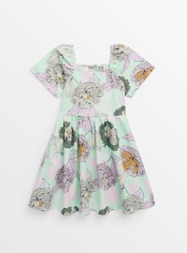 Mint Green Floral Puff Sleeve Dress 5 years