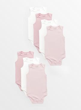 Plain Pink Sleeveless Bodysuits 7 Pack