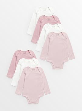 Plain Pink Long Sleeve Bodysuits 7 Pack
