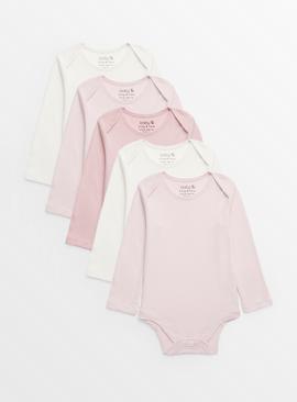 Plain Pink Long Sleeve Bodysuits 5 Pack