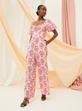 FATFACE Rose Floral Tile Jumpsuit
