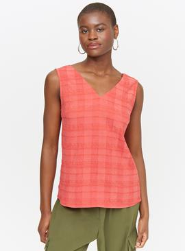 Red Checked Print Sleeveless Top 