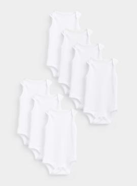 Plain White Sleeveless Bodysuits 7 Pack