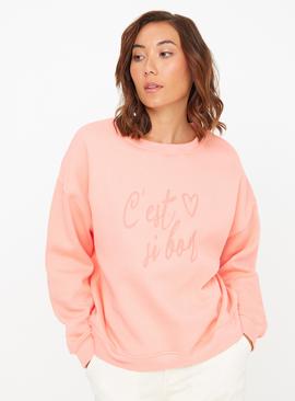 Coral Tonal Graphic Print Relaxed Sweatshirt 