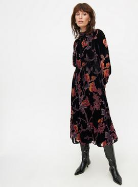 Romantic Burnout Floral Print Long Sleeve Midi Dress