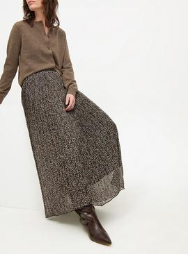 Animal Printed Sparkle Pleated Maxi Skirt