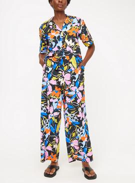 Navy Floral Wide Leg Trousers 