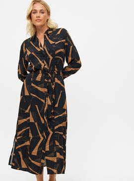 Black & Gold Geo Print Midaxi Shirt Dress