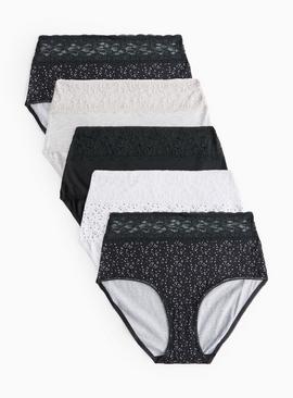 Mono Star Printed Comfort Lace Full Knickers 5 Pack