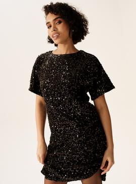Black Sequin T-Shirt Mini Dress