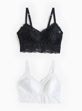 Black & White Floral Lace Padded Bralettes 2 Pack