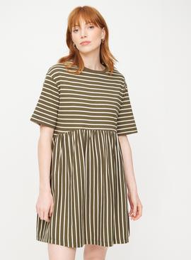 Khaki Stripe Oversized T-Shirt Dress