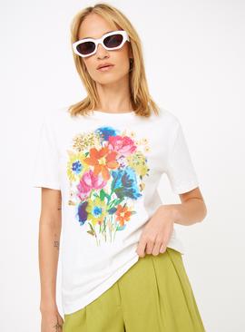 Cream Floral Placement Graphic Regular T-Shirt 