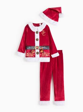 Red Christmas Santa Fancy Dress Costume & Hat Set