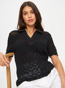 Pointelle Stitch Polo Top