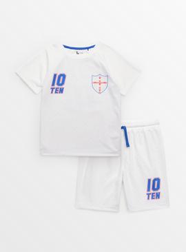 Euros White England Football Shirt & Shorts 10 years