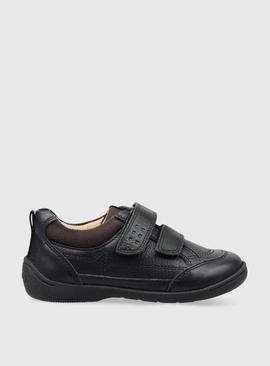 START-RITE Zig Zag Leather Rip Tape Black Leather School Shoes 