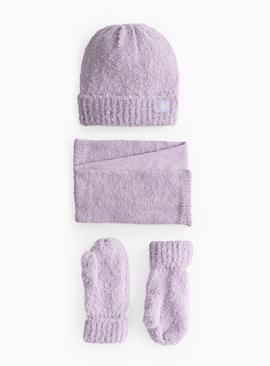 Lilac Knitted Hat, Gloves & Scarf Set