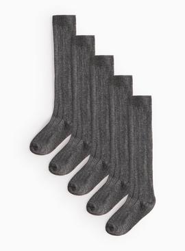Grey Long Ribbed Socks 5 Pack