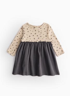 Monochrome Floral Print Twofer Dress