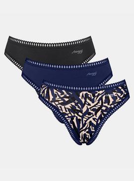 SLOGGI GO Crush High Leg Knickers 3 Pack Black & Blue
