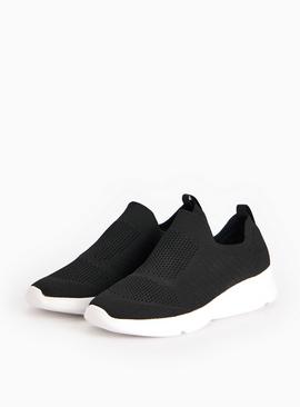 Black Knitted Slip On Trainers