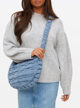 Blue Ruched Quilted Half Moon Bag One Size