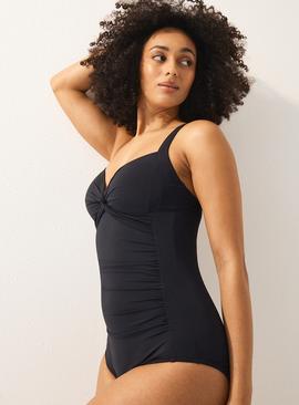 Black Twist Ruched Low Leg Swimsuit