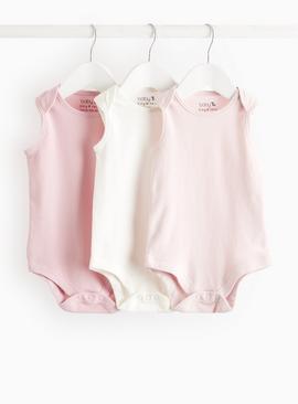 Pink & White Sleeveless Bodysuit 3 Pack
