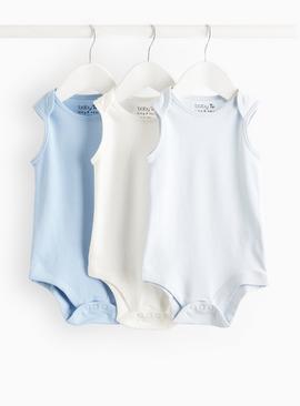 Blue & White Sleeveless Bodysuit 3 Pack